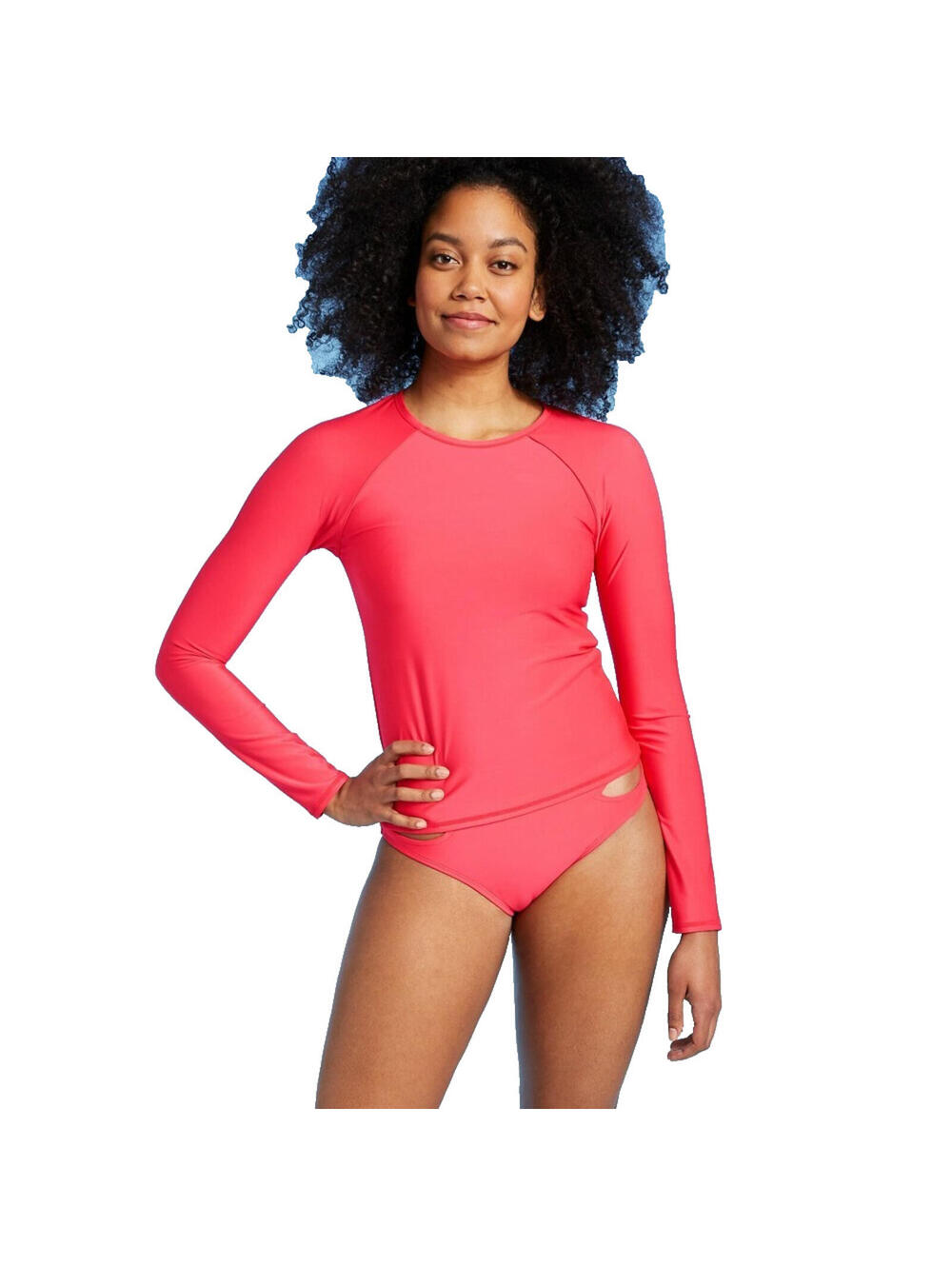 NWT All in Motion Red Rash Guard Long Sleeve Top Crew Neck UPF 50+ L 12-14